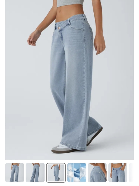 HALARA Pants - Halara Flex Denim Baggy Wide Leg Pants Asymmetric Low Rise Zipper Medium Petite